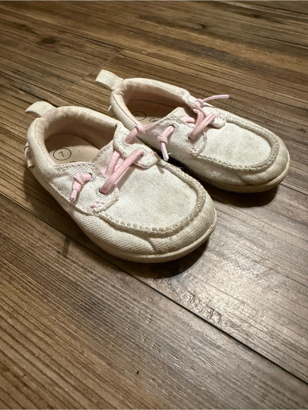 Cat & Jack Cream Canvas Moccasins with Pink Laces
